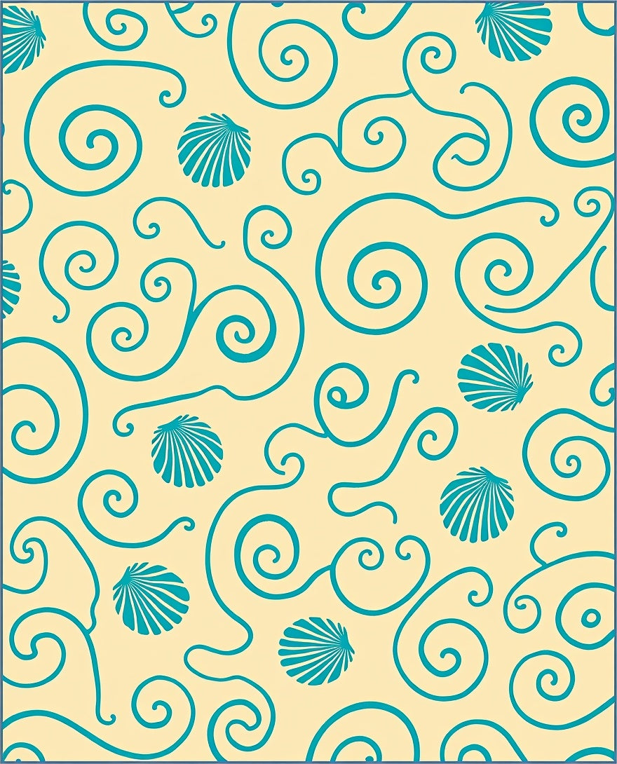 Teal Seashell Swirls Cream Rug