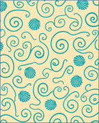 Teal Seashell Swirls Cream Rug