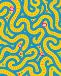 Playful Blue Swirl Yellow Maze Rug