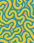 Playful Blue Swirl Yellow Maze Rug
