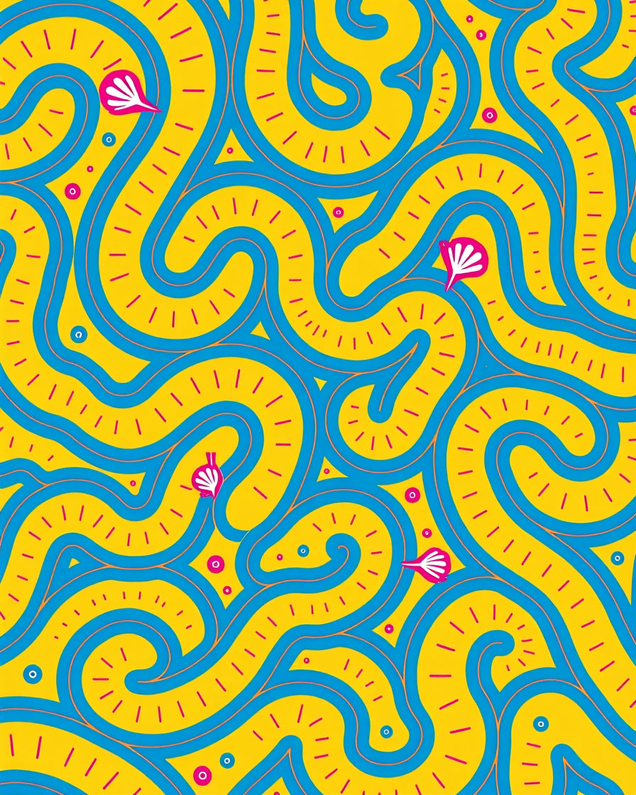 Playful Blue Swirl Yellow Maze Rug