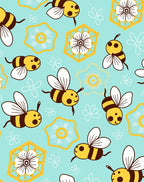 Buzzy Yellow Bees with Blue Flowers Rug