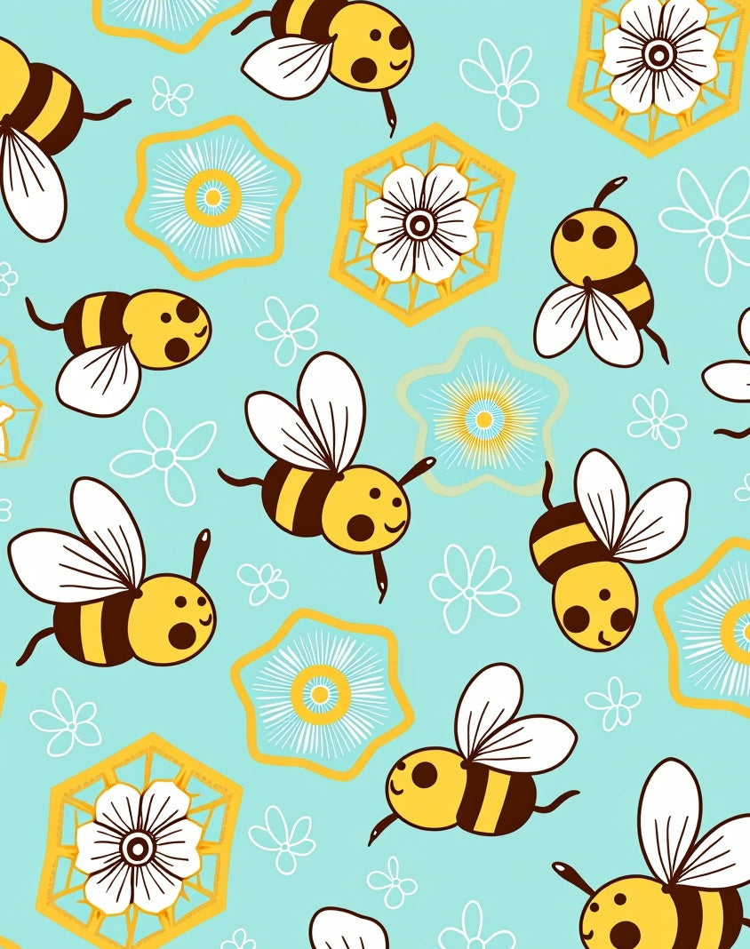 Buzzy Yellow Bees with Blue Flowers Rug