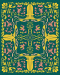 Emerald Golden Peach Floral Lattice Rug