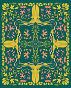 Emerald Golden Peach Floral Lattice Rug