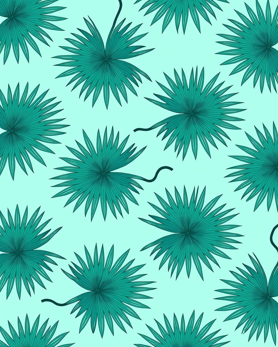 Teal Palm Leaf Scatter Rug