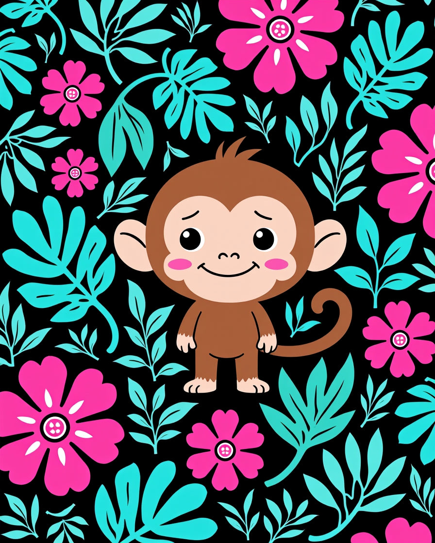 Cute Monkey Tropical Flower Arrangement Rug