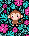 Cute Monkey Tropical Flower Arrangement Rug
