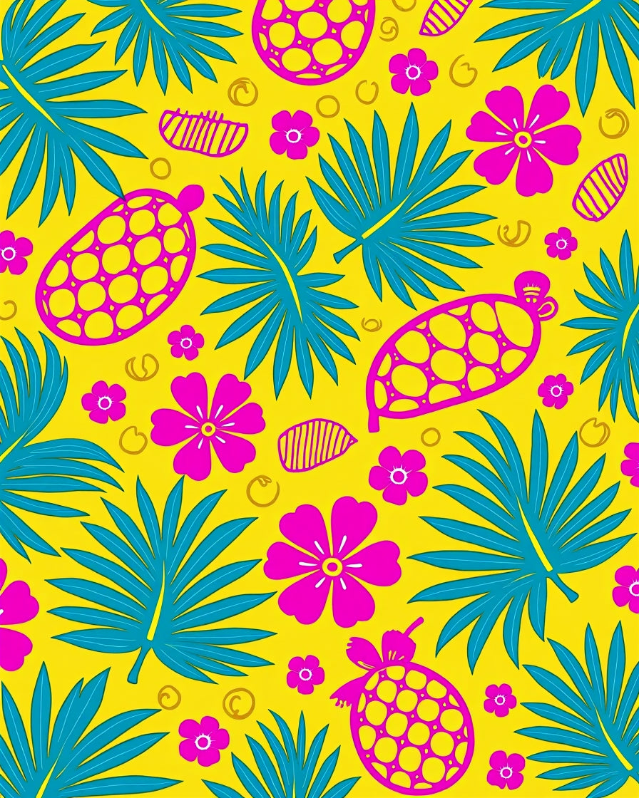 Vibrant Pink Pineapple Tropical Leaves Rug