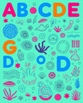 Teal Pink Blue Ocean Alphabet Collage Rug