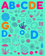 Teal Pink Blue Ocean Alphabet Collage Rug
