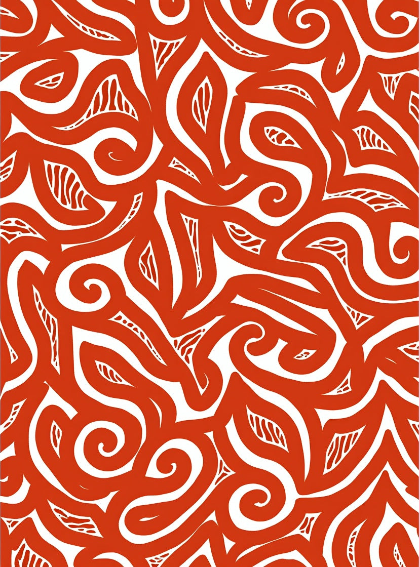 Bold Coral Swirl Organic Flow Rug