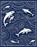 Navy White Dolphin Ocean Swirls Rug