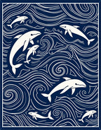 Navy White Dolphin Ocean Swirls Rug
