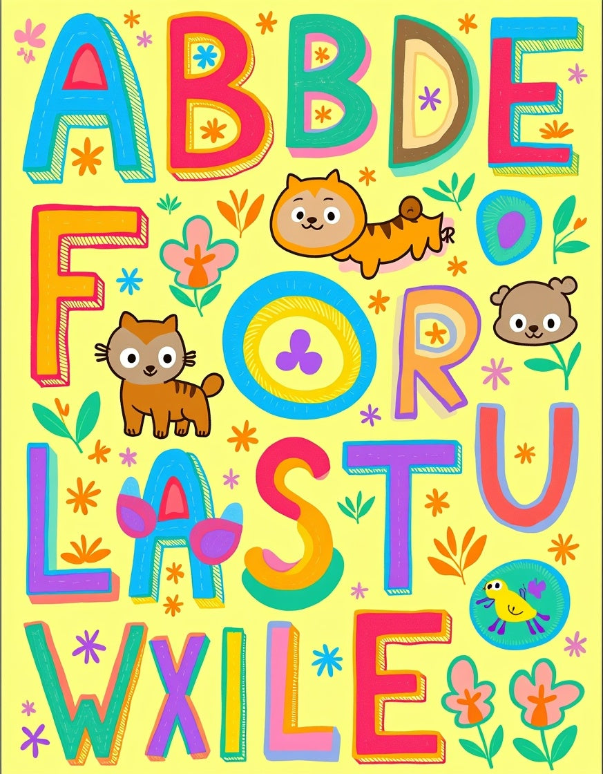 Alphabet Animals and Flowers Yellow Rug