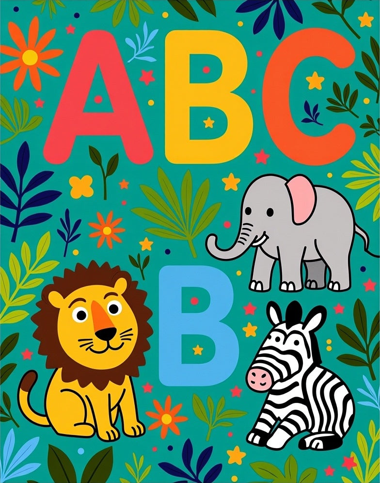 Jungle ABC Animals Teal Rug