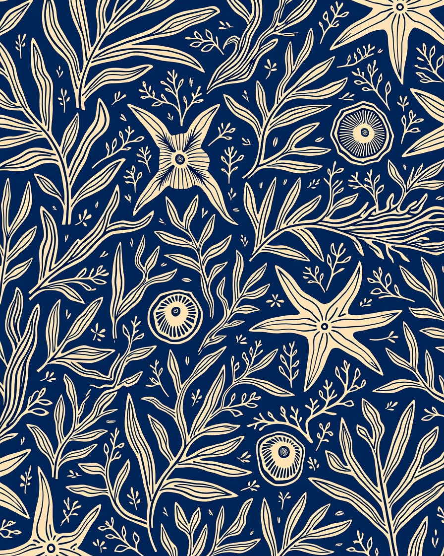 Oceanic Navy Starfish And Kelp Rug