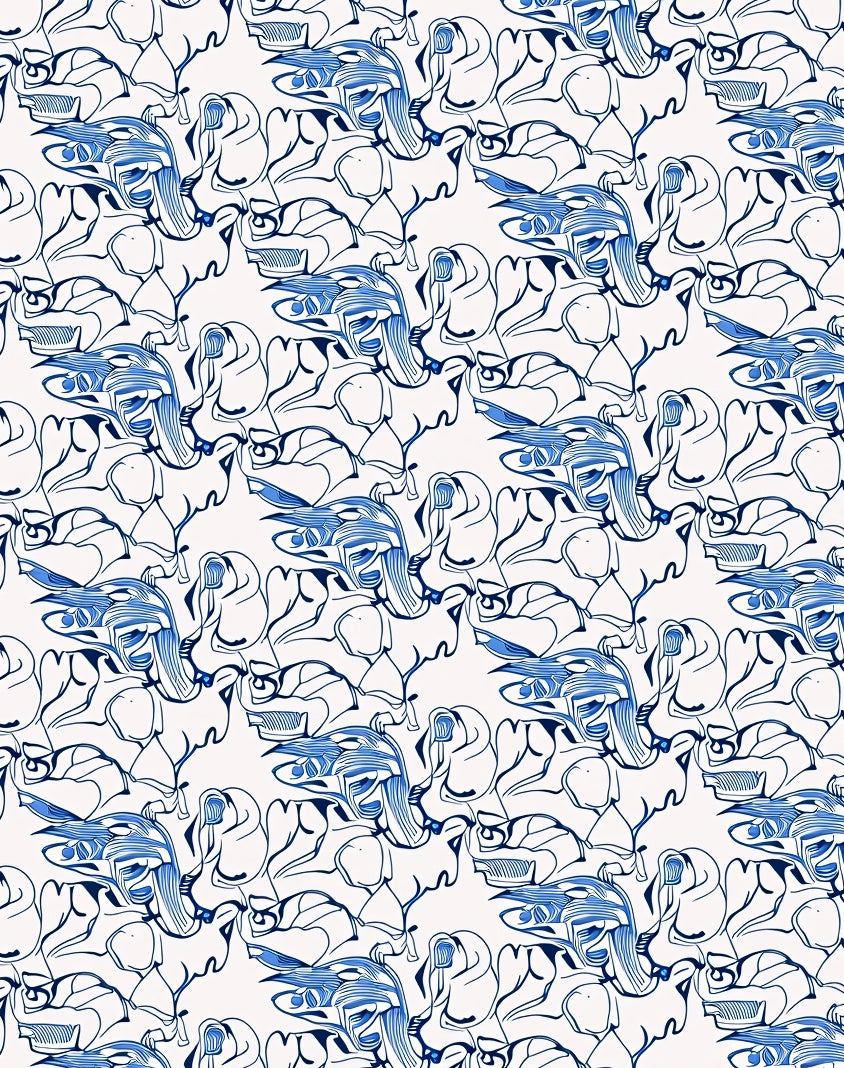 Abstract Blue Swirl Organic Flow Rug