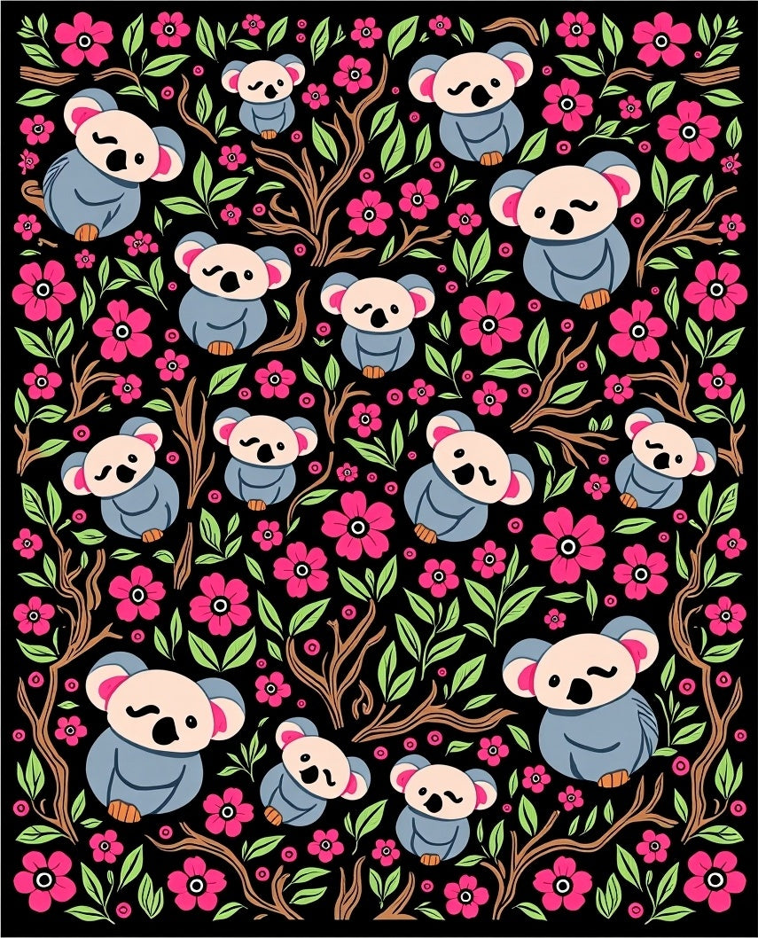Cute Koala Flowers Background Rug