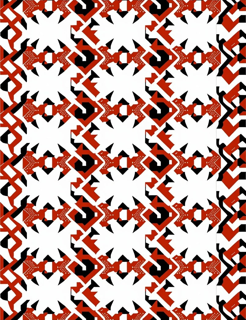 Bold Red Black Geometric Medallion Rug