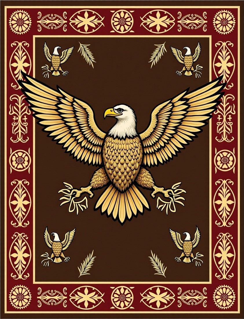 Majestic Gold Eagle Brown Border Rug