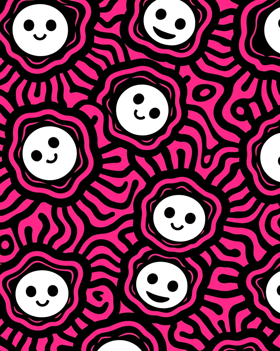 Vibrant Pink Smiley Face Sunburst Rug