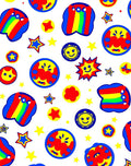 Playful Rainbow Star Smiley Faces Rug