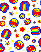 Playful Rainbow Star Smiley Faces Rug