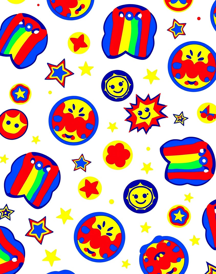 Playful Rainbow Star Smiley Faces Rug