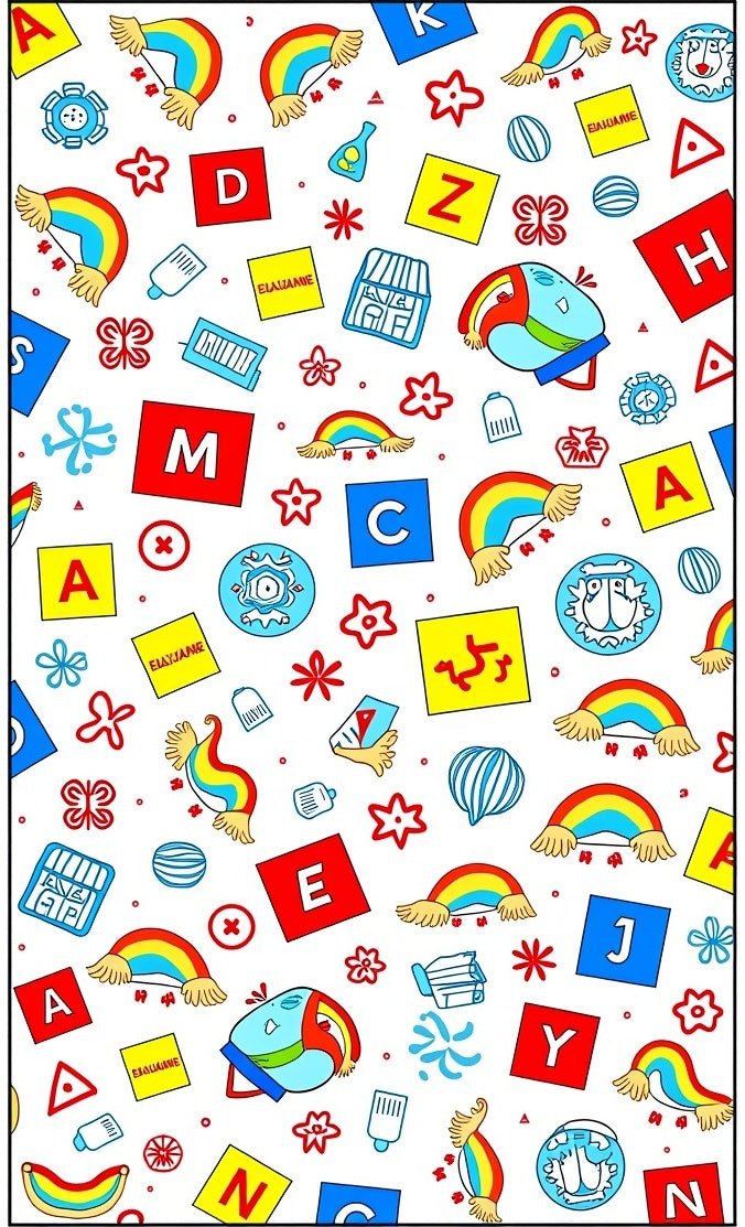 Whimsical Rainbow Alphabet Blocks Fun Rug