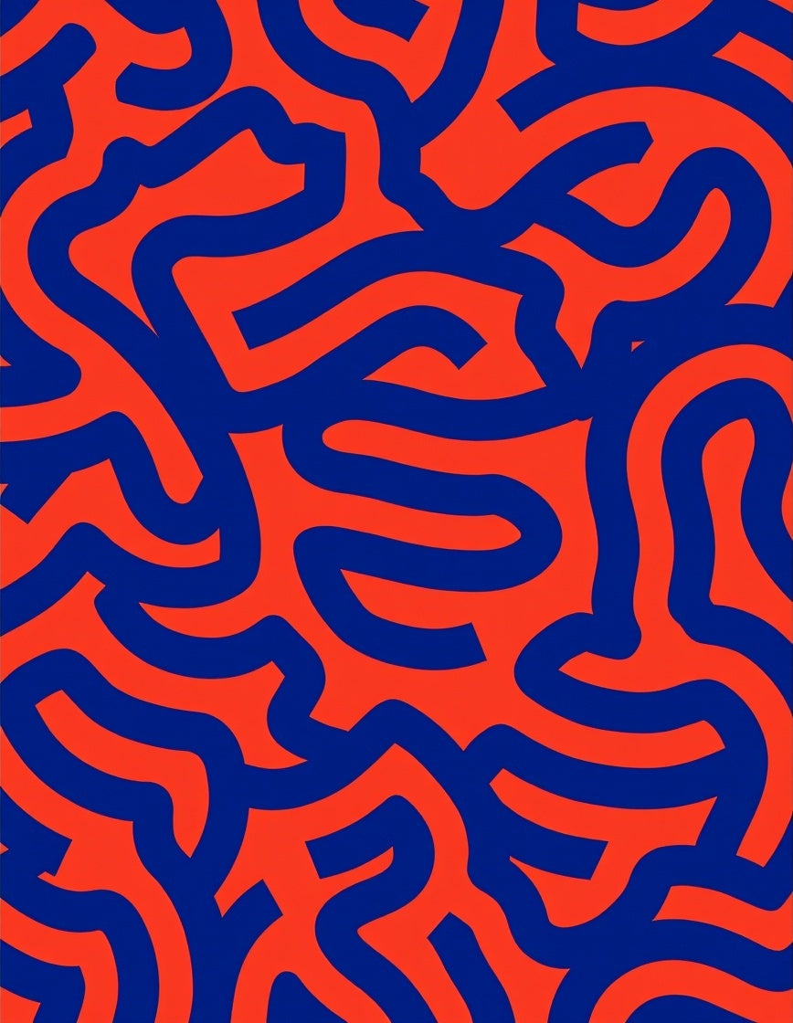 Bold Blue Abstract Organic Lines Rug