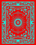 Crimson Blue Sunburst Ornate Rug