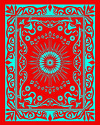 Crimson Blue Sunburst Ornate Rug