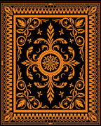 Orange Floral Medallion Black Rug