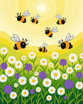 Joyful bees and blooming daisies scene Rug
