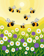 Joyful bees and blooming daisies scene Rug