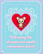 Cute Mouse Red Heart Floral Rug