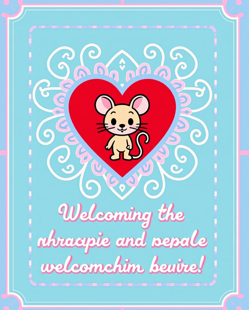 Cute Mouse Red Heart Floral Rug