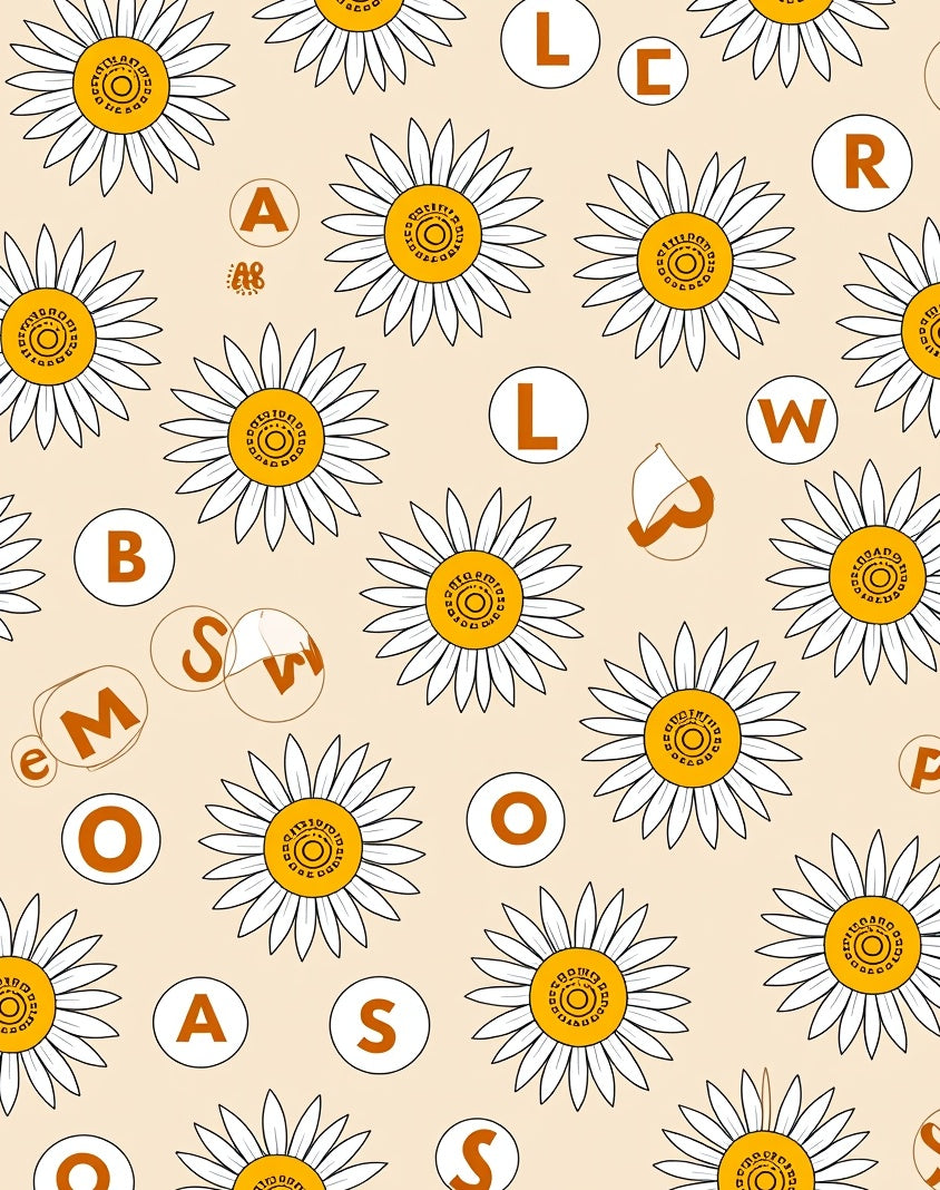 White Daisy Letter Game Arrangement Rug