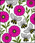 Pink Floral Bee Garden Whimsy Rug