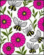 Pink Floral Bee Garden Whimsy Rug