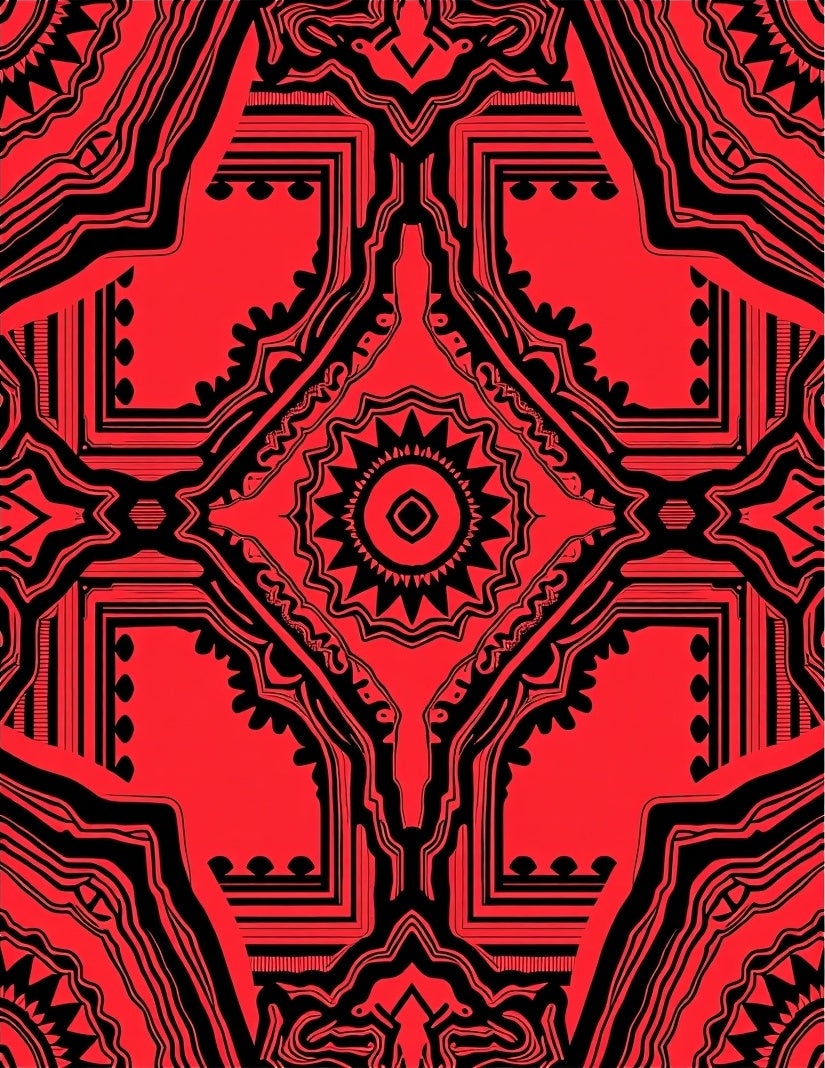 Bold Red Intricate Geometric Medallion Rug