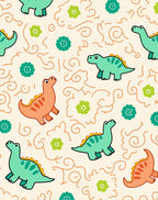 Cartoon Dinosaurs With Floral Accents Rug