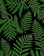 Dark Green Fern Leaf Pattern Rug