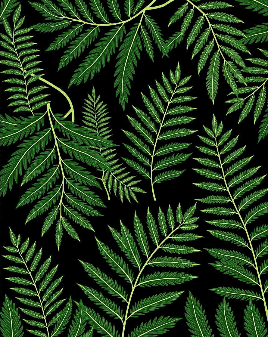 Dark Green Fern Leaf Pattern Rug