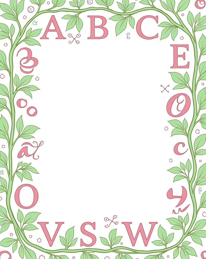 Pink Letters Green Vine Border Rug
