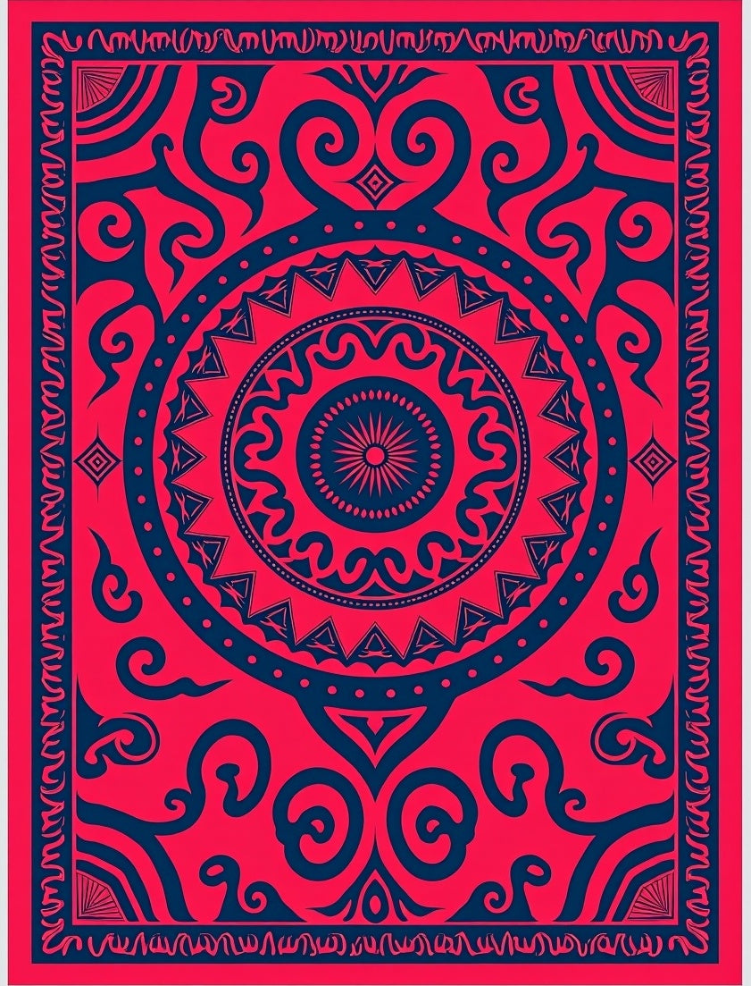 Vibrant Crimson Tribal Medallion Rug