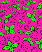 Vibrant Pink Strawberry Leaf Cluster Rug