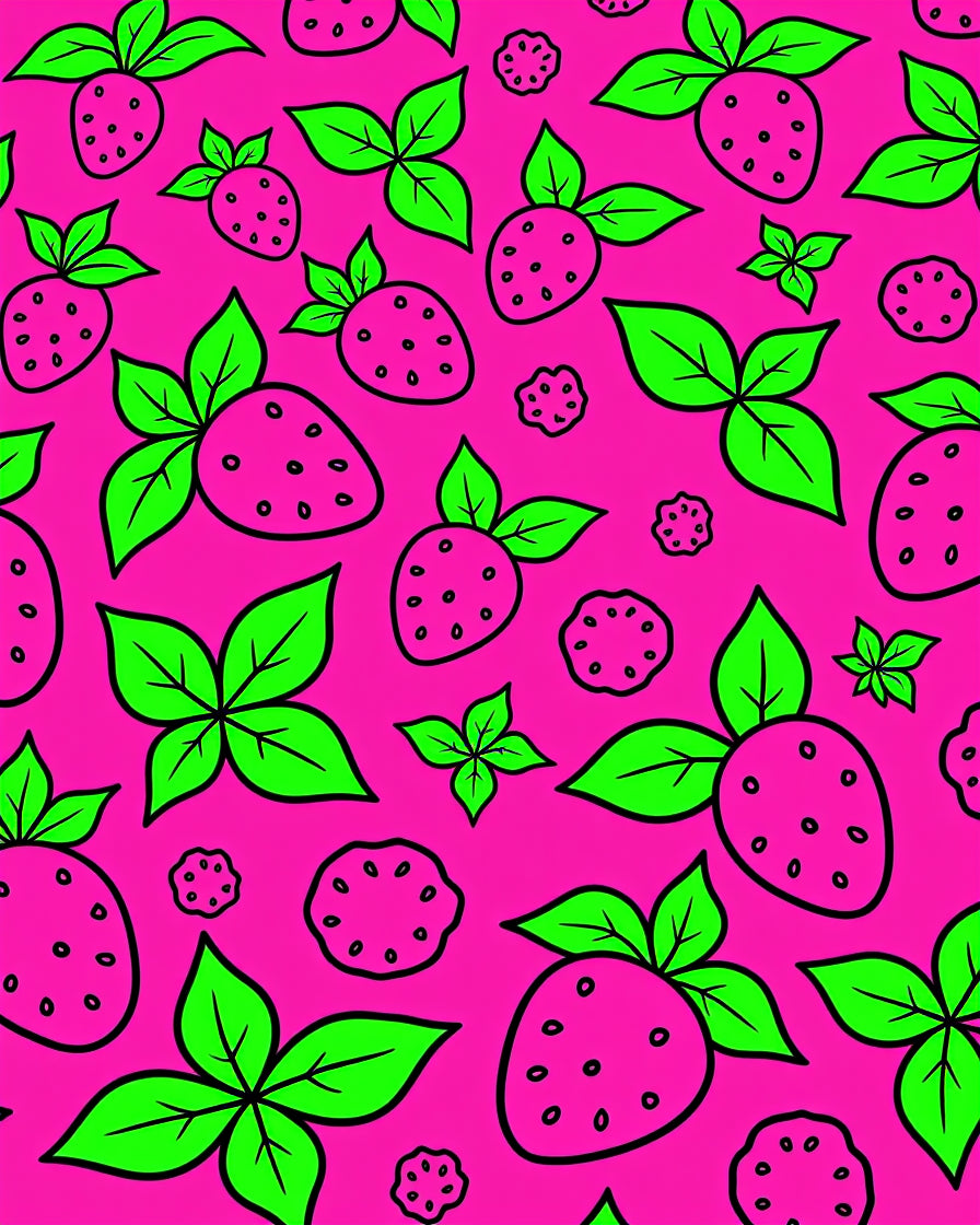 Vibrant Pink Strawberry Leaf Cluster Rug