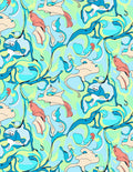 Whimsical Blue Coral Aquatic Creatures Rug